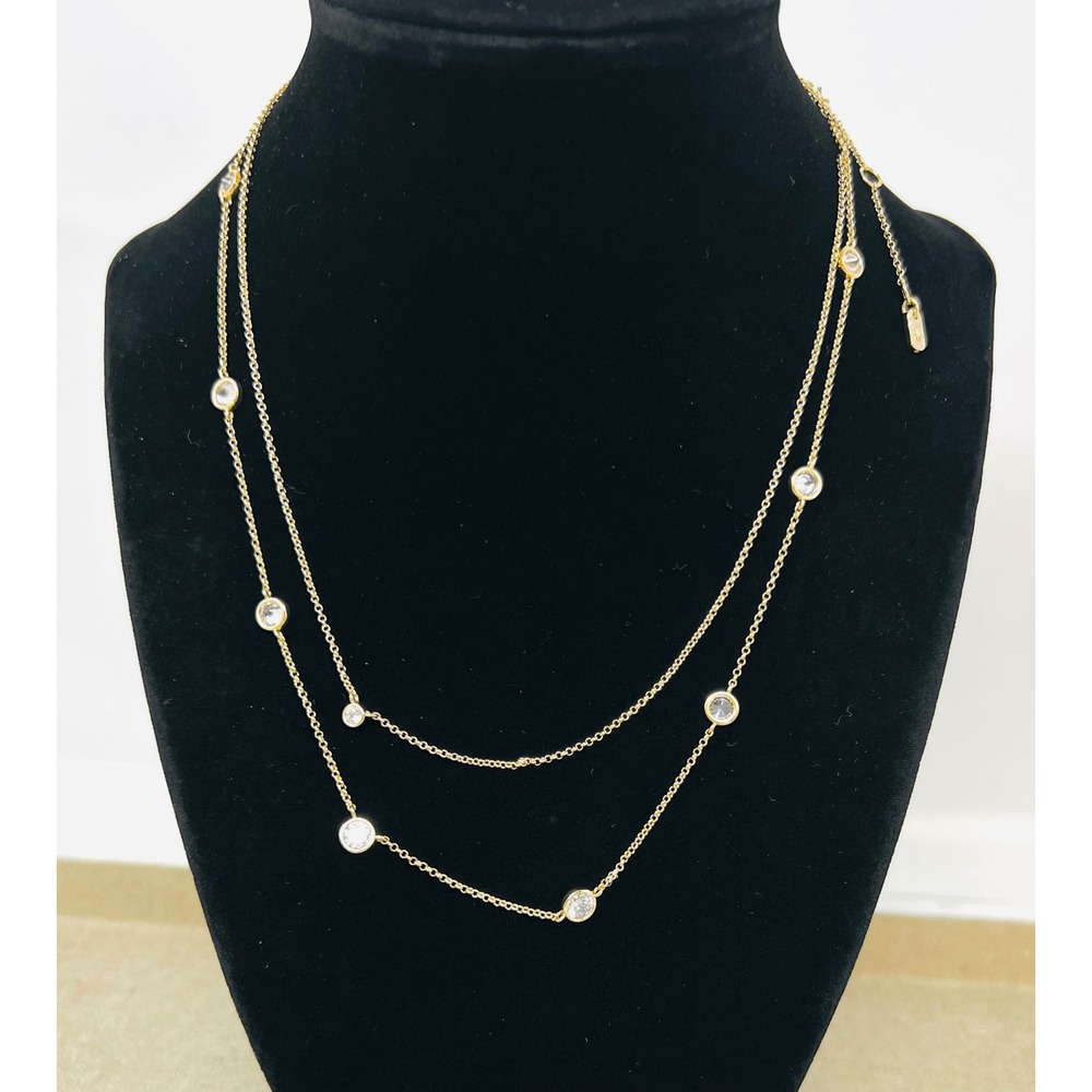 Lauren Ralph Lauren Gold Tone Double Strand Crystal Station Necklace